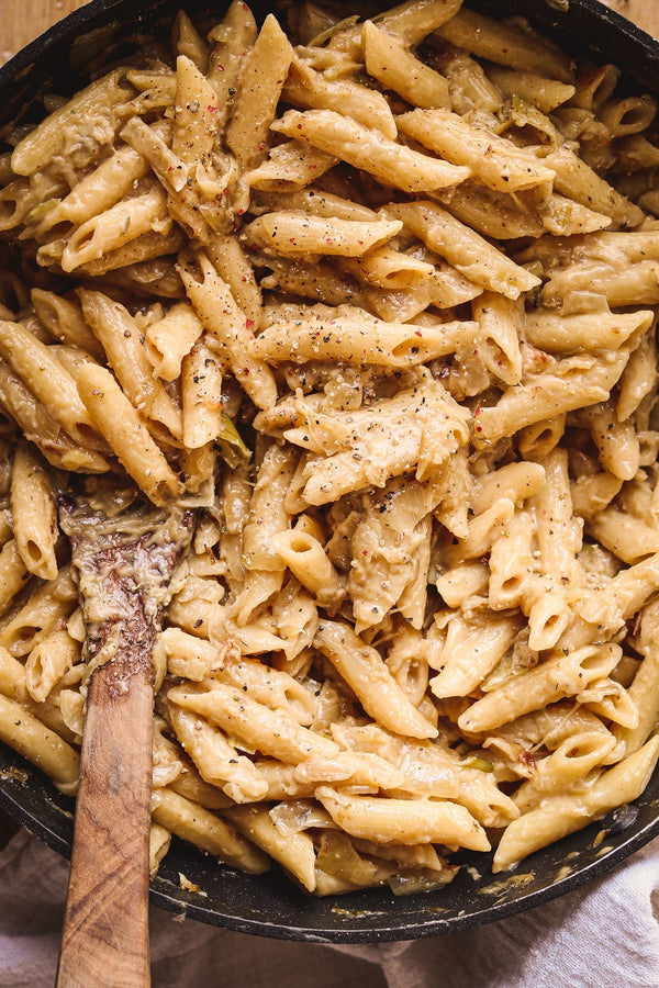 Penne à la compotée d’oignons