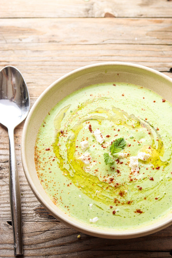 Velouté glacé de petits pois et fêta